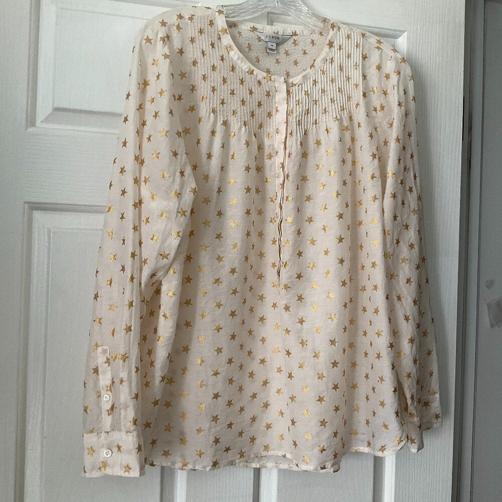 Silk blend blouse ivory with gold metallic stars